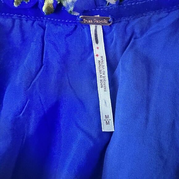 NEW Free People Beautiful Blooms dress mini velvet short sleeve blue size medium - Picture 3 of 10